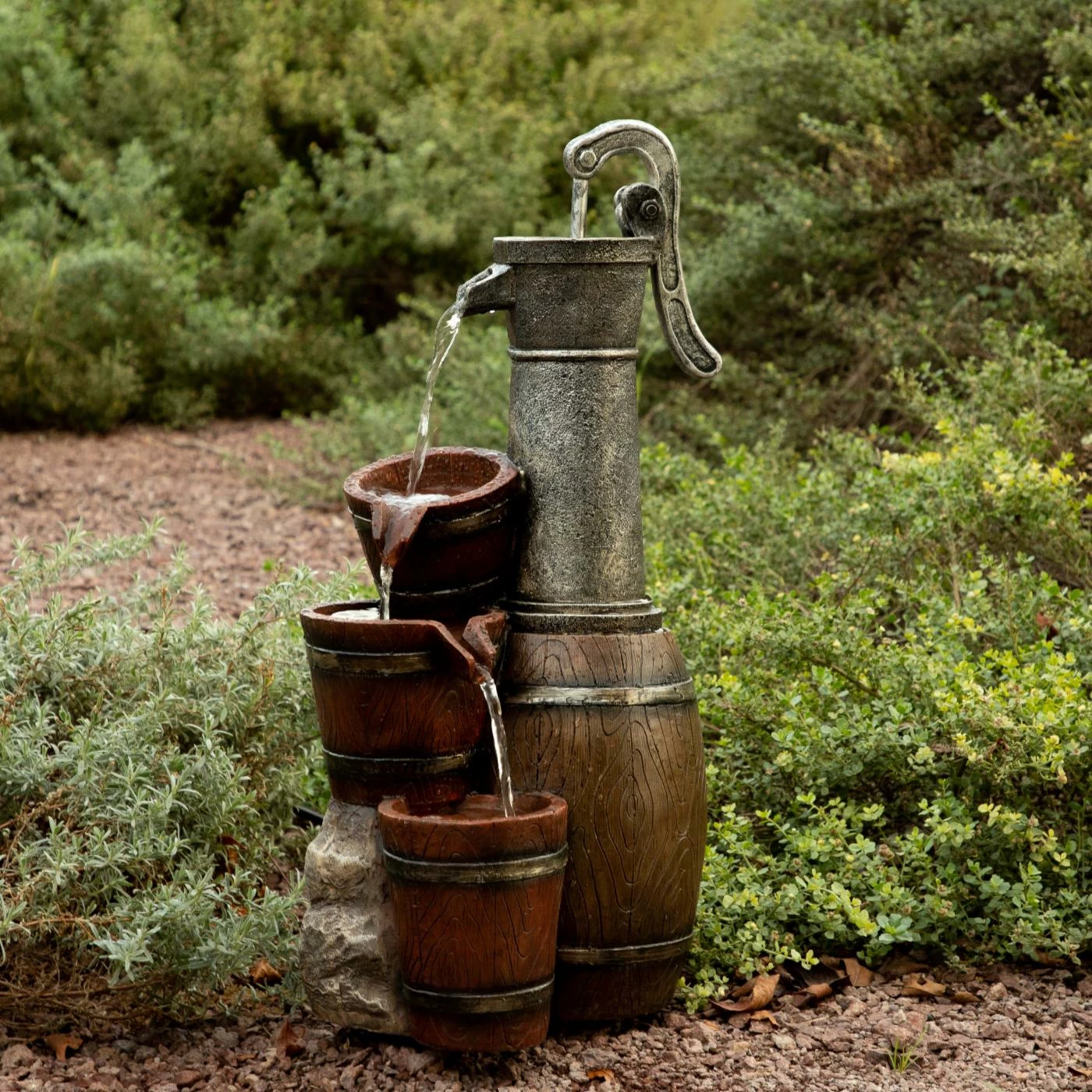 Brand new π― Floor Alpine 24 In. Vintage Barrel Water Pump Outdoor Fountain π - Image 4
