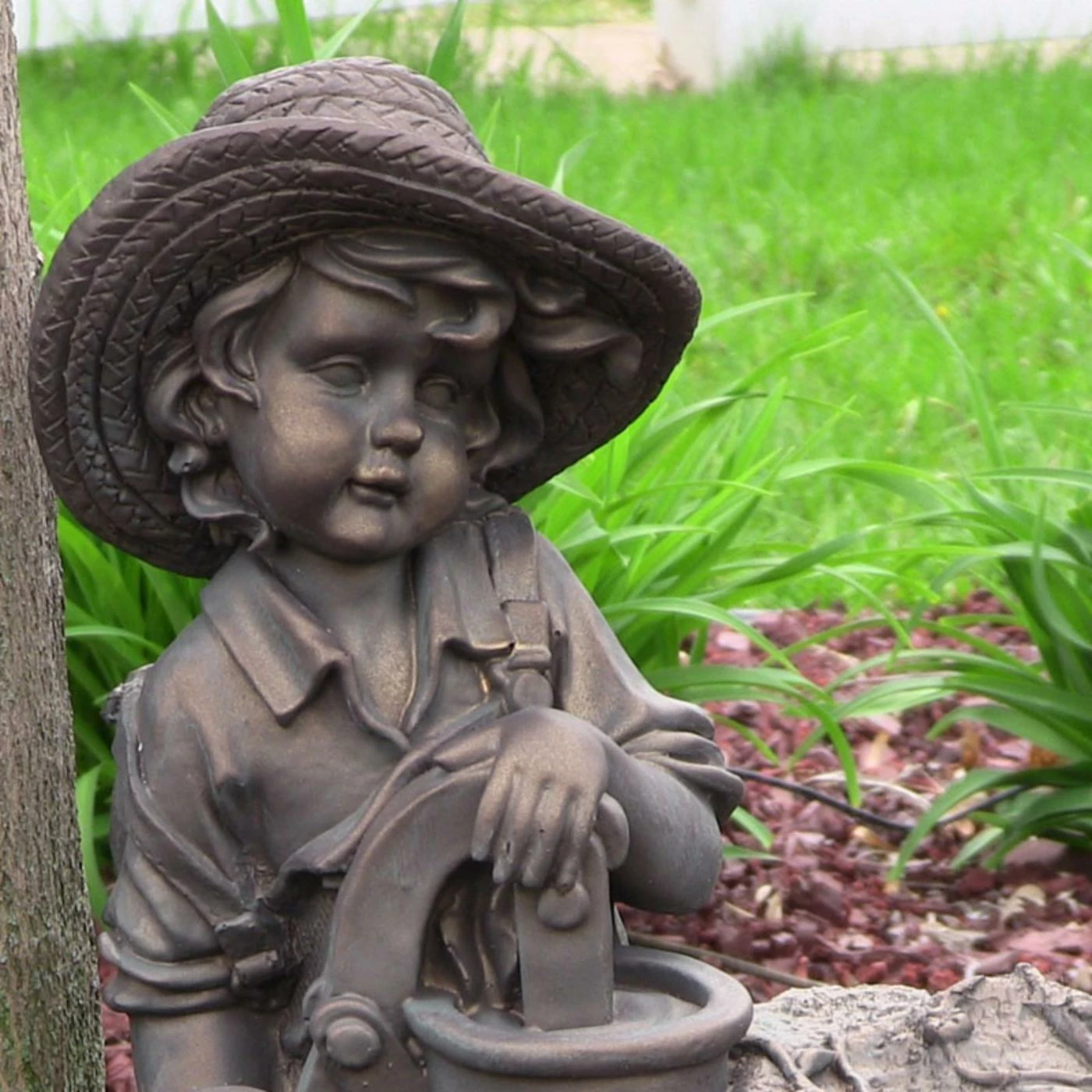 Buy π Lighted Sunnydaze Decor Sunnydaze Boy With π Dog Solar On Demand Water Fountain With LED Light π₯° - Image 4