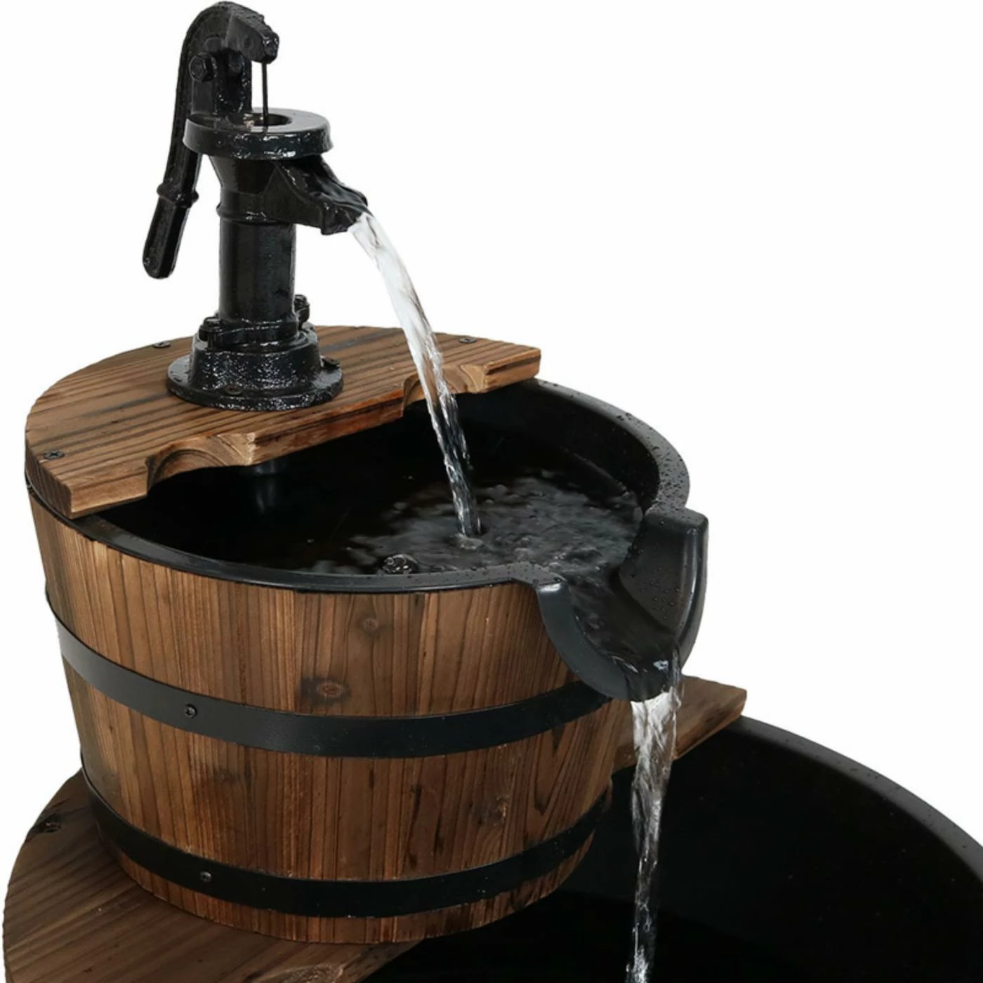 Top 10 𧨠Floor Sunnydaze Decor 2-Tier Country Wood Barrel Outdoor Fountain With Hand Pump π - Image 4