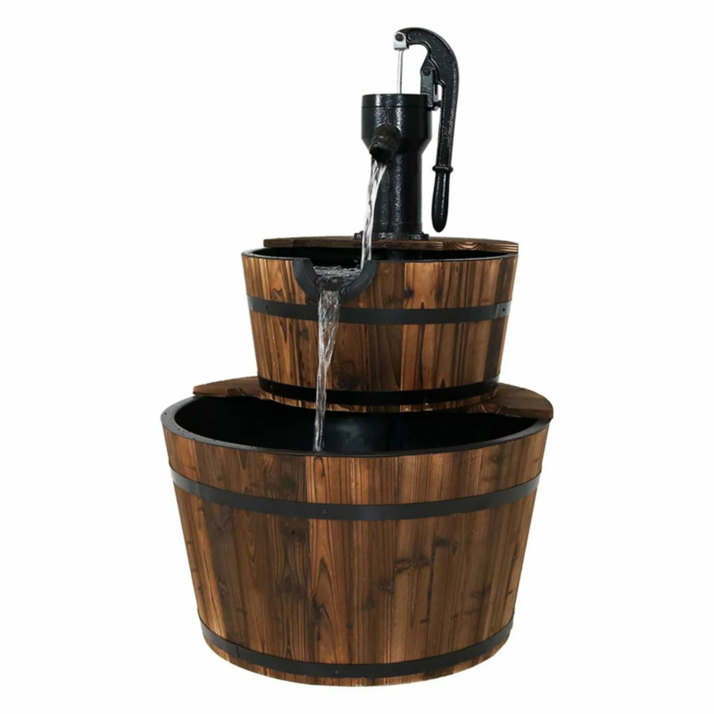 Top 10 β Floor Sunnydaze Decor 2-Tier Rustic Wood Barrel Outdoor Fountain With Hand Pump π - Image 4