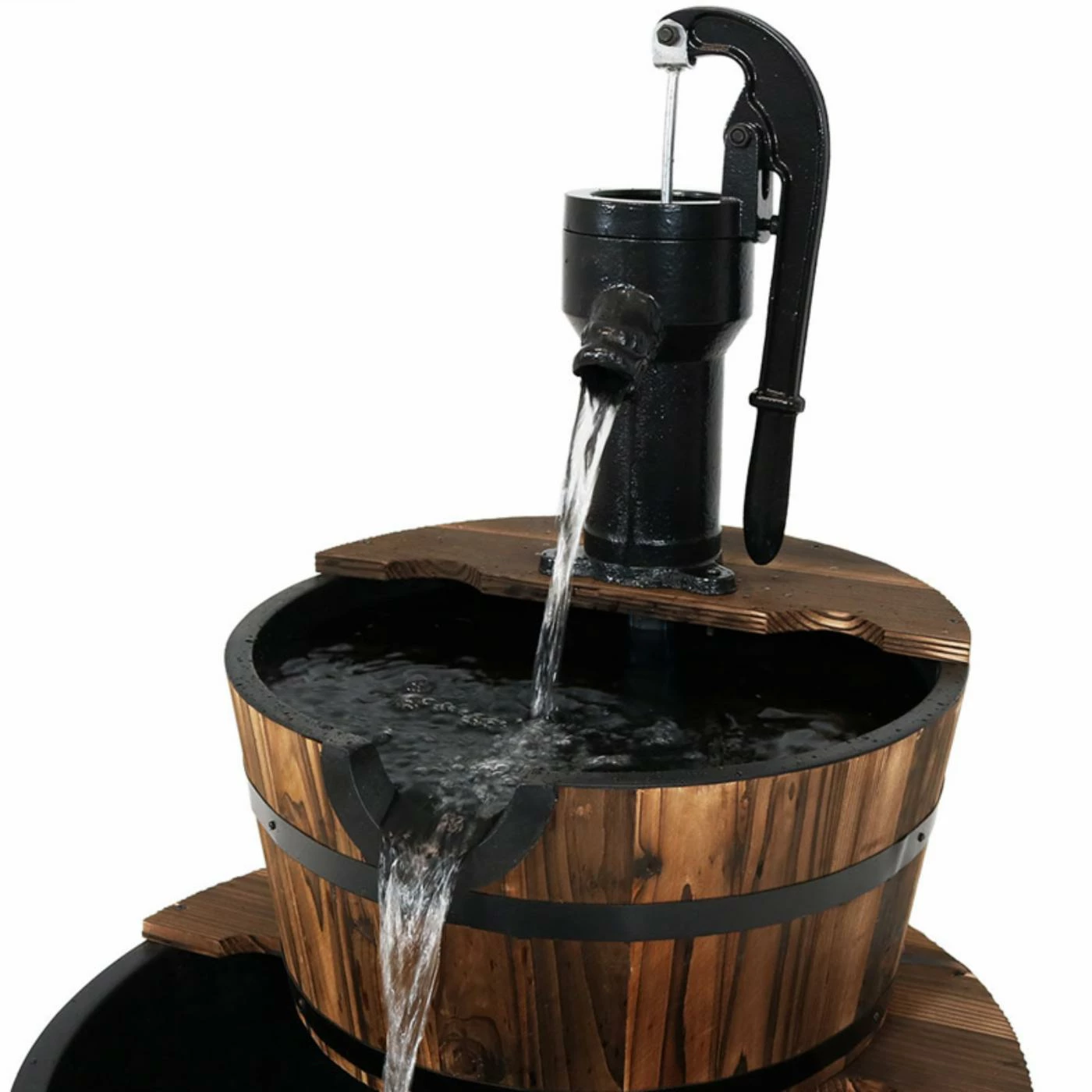 Top 10 β Floor Sunnydaze Decor 2-Tier Rustic Wood Barrel Outdoor Fountain With Hand Pump π - Image 6