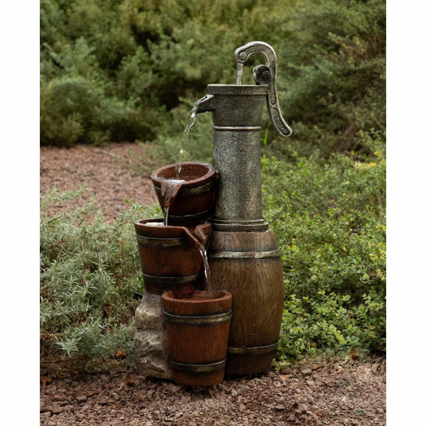 Brand new π― Floor Alpine 24 In. Vintage Barrel Water Pump Outdoor Fountain π - Image 2