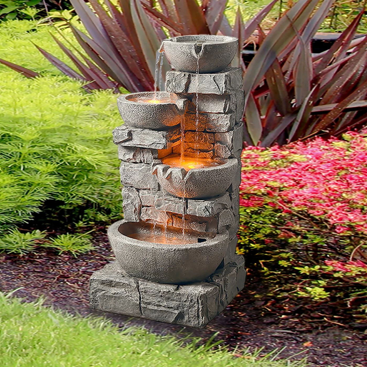 Flash Sale 𧨠Lighted Peaktop Outdoor Stacked Stone Tiered Bowls Fountain With LED Light π― - Image 2