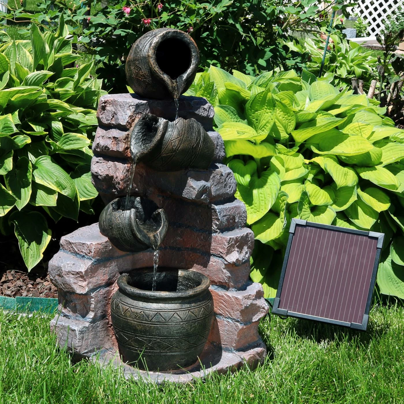 Promo π Sunnydaze Decor Crumbling Bricks Cascading Pots Solar-On-Demand Lighted Outdoor Water Fountain π - Image 2