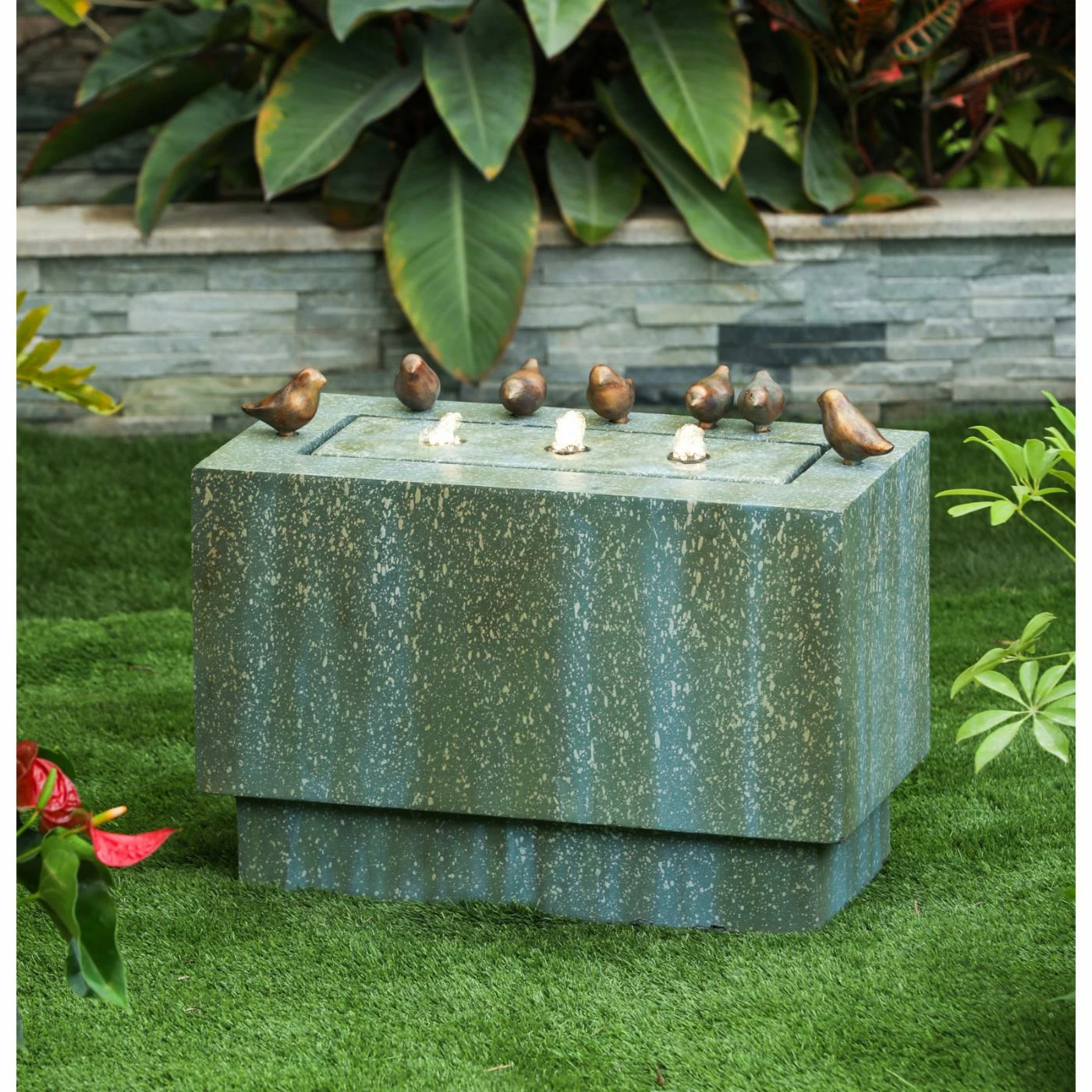 Outlet π Floor LuxenHome Rectangular Outdoor Fountain With LED Lights And Bronze Birds π - Image 2