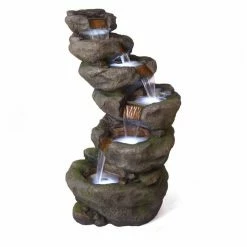 Hot Sale 😀 Lighted Alpine 6-Tier Waterfall Outdoor Fountain With LED Light 🤩