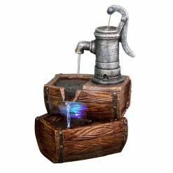 New 🥰 Tabletop Alpine Two Tier Barrel Outdoor Fountain With LED Lights 🤩