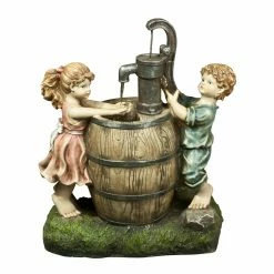 New ✨ Lighted Alpine Boy And Girl Pump And Barrel Fountain ⌛