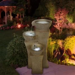 Hot Sale 💯 Lighted Pure Garden Cascade Bowls Outdoor Fountain With LED Lights 😀