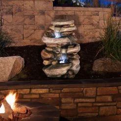 Outlet 🥰 Lighted Pure Garden Stone Waterfall Outdoor Fountain With LED Lights 😀