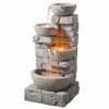 Flash Sale 🧨 Lighted Peaktop Outdoor Stacked Stone Tiered Bowls Fountain With LED Light 💯