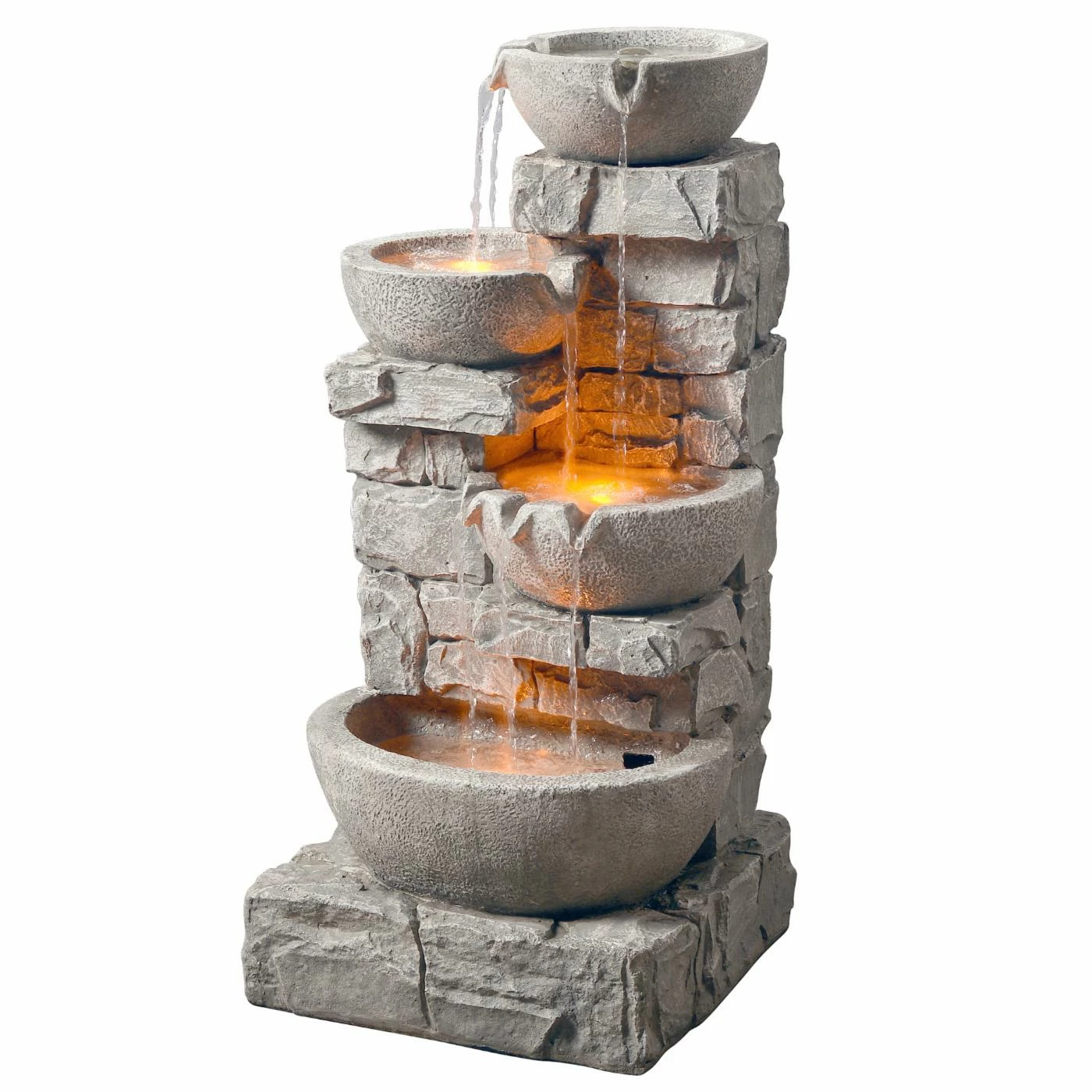 Flash Sale 𧨠Lighted Peaktop Outdoor Stacked Stone Tiered Bowls Fountain With LED Light π―