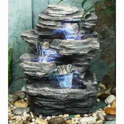 New ⭐ Hi-Line Gift Ltd. Tabletop Hi-Line Four Level Rock Fountain 🤩