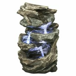 New ❤️ Hi-Line Gift Ltd. Tabletop Hi-Line Log And Stone Waterfall Fountain With LED Light 😉