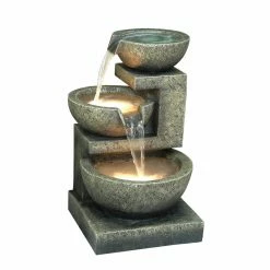 Budget ❤️ Floor Hi-Line Gift Ltd. Three Bowl Indoor/Outdoor Fountain With LED Lights ✔️
