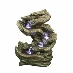 Flash Sale ⌛ Lighted Hi-Line Gift Ltd. Four Level Log Indoor/Outdoor Waterfall Fountain With LED Lights ⭐