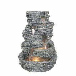 Cheap 🧨 Lighted Hi-Line Gift Ltd. Multi Level Indoor/Outdoor Rock Fountain With Warm White LED Lights 💯