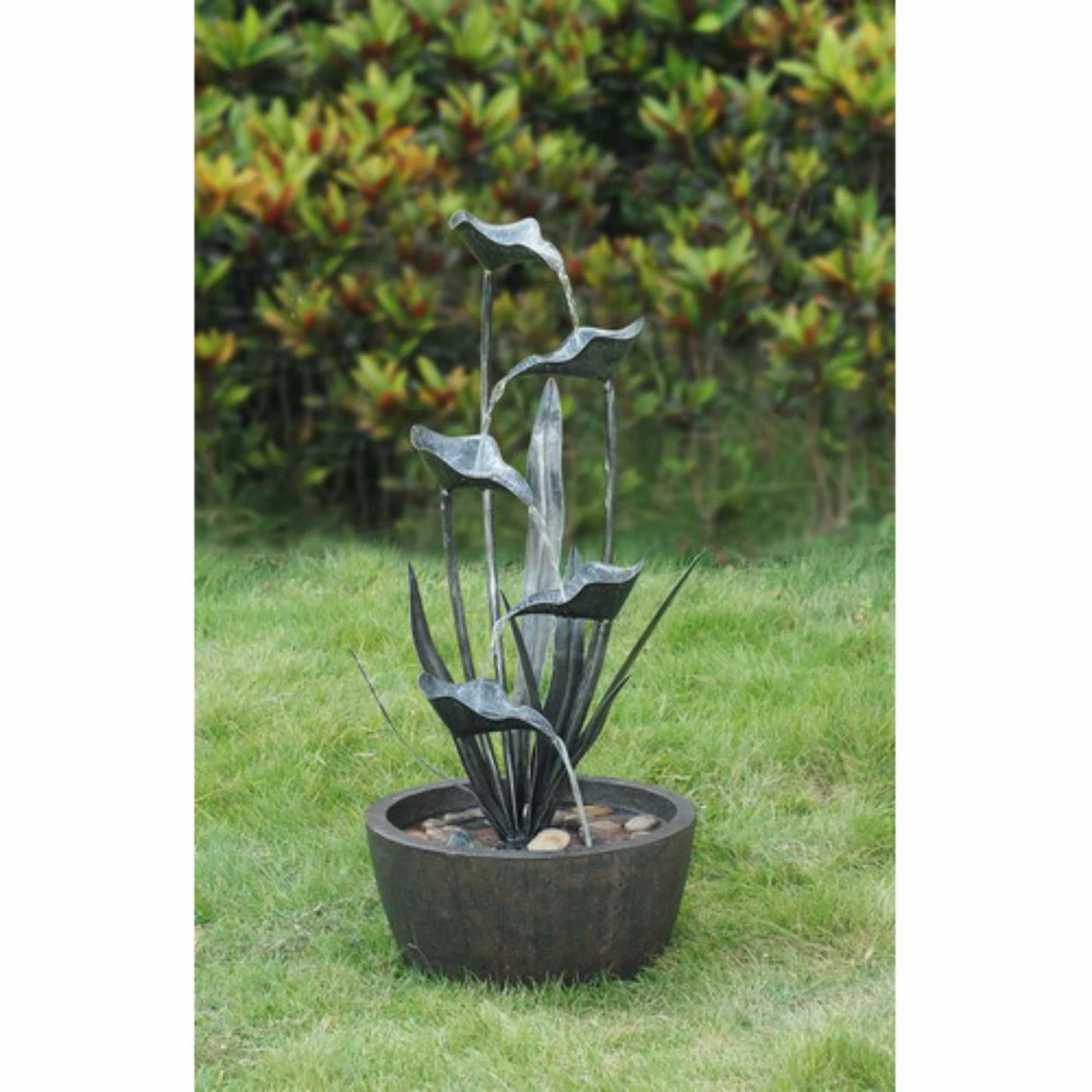 Promo π Floor Hi-Line Gift Ltd. Metal Plant Indoor/Outdoor Fountain With Five Leaves β