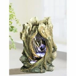New 😍 Lighted Hi-Line Gift Ltd. Tree Trunk Indoor/Outdoor Fountain With LED Lights 🎉