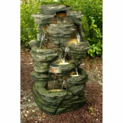 Coupon 💯 Floor Hi-Line Gift Ltd. 51 In. Multi Level Indoor/Outdoor Rock Fountain With LED Lights 🧨