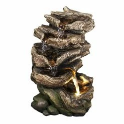 Best deal ⭐ Tabletop Hi-Line Gift Ltd. Cascading Logs Indoor/Outdoor Fountain With LED 🛒