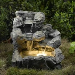 Cheapest 👍 Jeco Lighted Rock Creek Cascading Indoor/Outdoor Fountain With Illumination ❤️