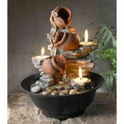 Promo 💯 Jeco Tavolo Luci Mini Pot Tabletop Fountain With Candle ❤️