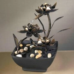 Discount ⌛ Jeco Cadono Metal Flower Tabletop Outdoor Fountain 🧨