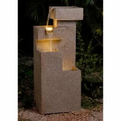 Best Sale 💯 Jeco Sand Stone Cascade Tiers Outdoor / Indoor Lighted Outdoor Fountain 😉