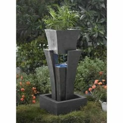 Outlet ⭐ Lighted Jeco Raining Water Outdoor Fountain With Planter With Led Light 👍