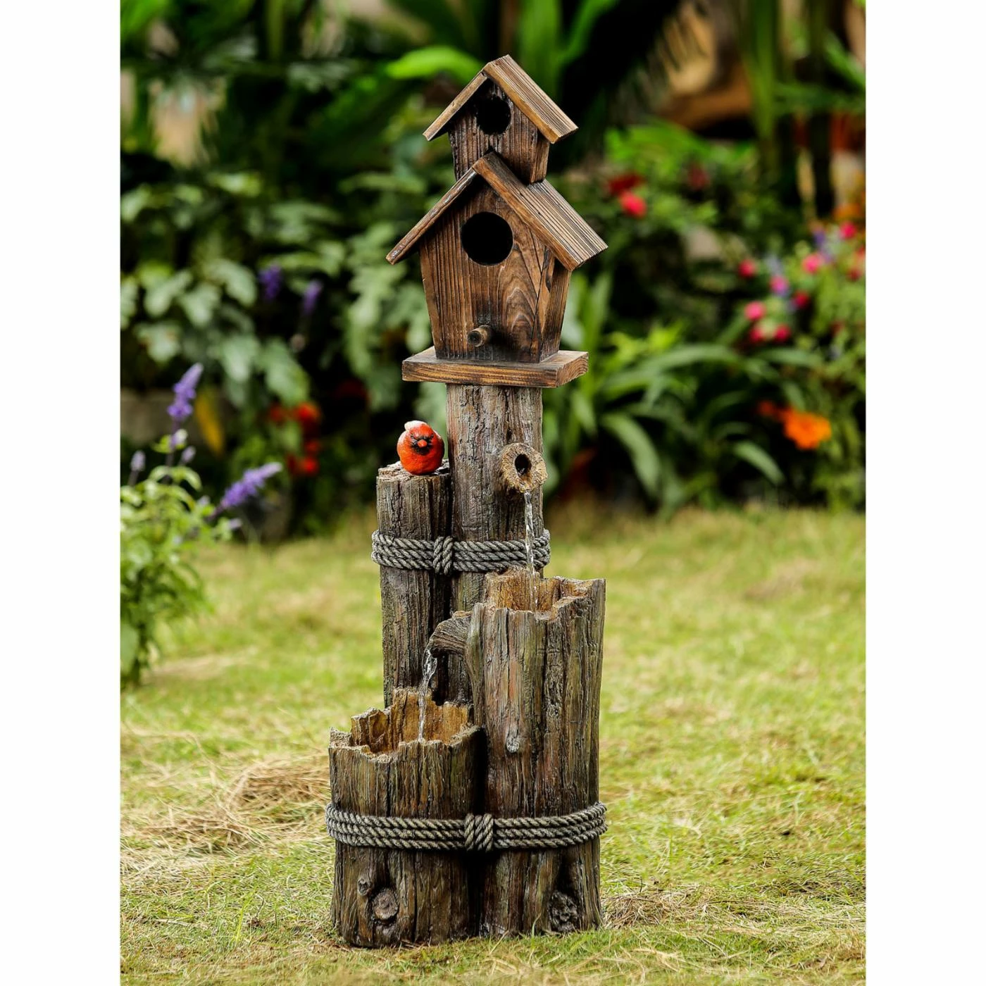 Hot Sale β Floor Jeco Tiered Wood Finish Water Fountain With Birdhouse π