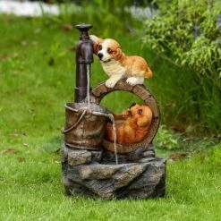 Wholesale ✨ Lighted Jeco Playing 🐶 Dogs Indoor/Outdoor Fountain With LED Light 🛒