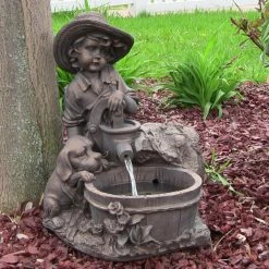 Buy π Lighted Sunnydaze Decor Sunnydaze Boy With π Dog Solar On Demand Water Fountain With LED Light π₯°