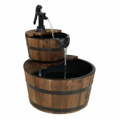 Top 10 🧨 Floor Sunnydaze Decor 2-Tier Country Wood Barrel Outdoor Fountain With Hand Pump 🎁