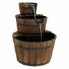Best deal 🎉 Floor Sunnydaze Decor 3-Tier Rustic Wood Barrel Outdoor Fountain 👏