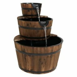 Best deal 🎉 Floor Sunnydaze Decor 3-Tier Rustic Wood Barrel Outdoor Fountain 👏