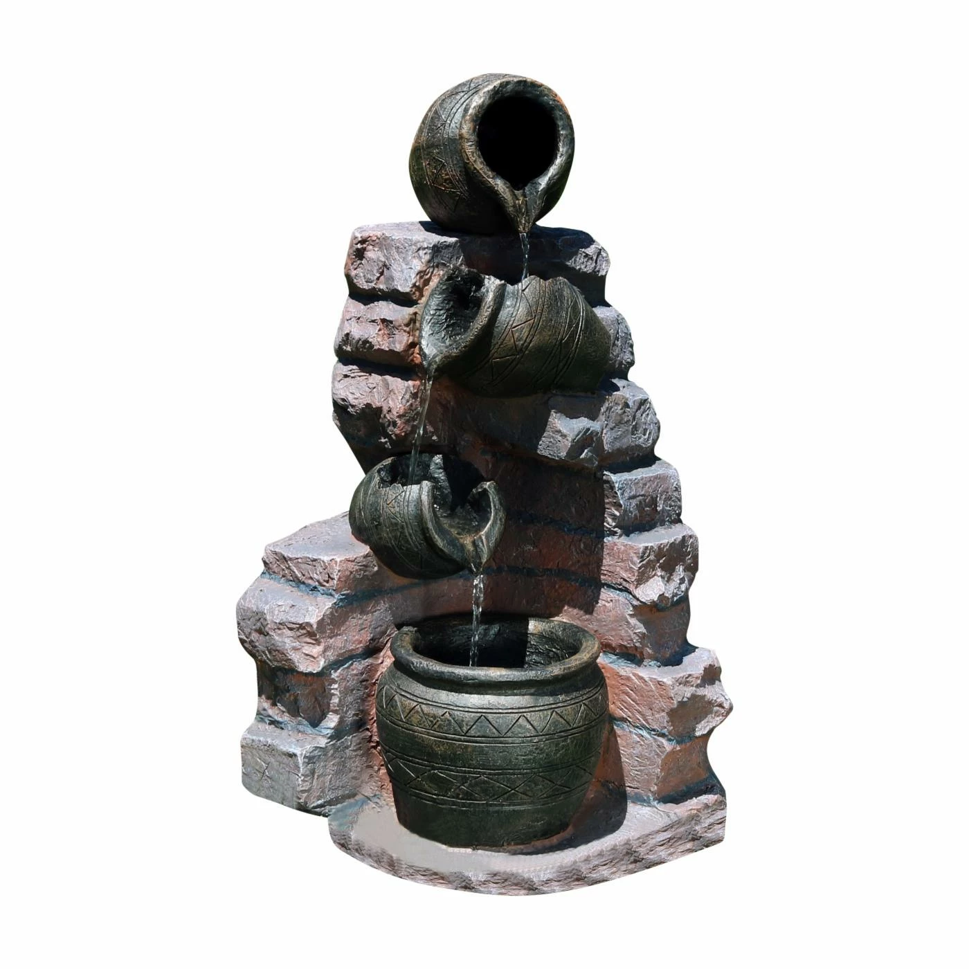 Promo π Sunnydaze Decor Crumbling Bricks Cascading Pots Solar-On-Demand Lighted Outdoor Water Fountain π