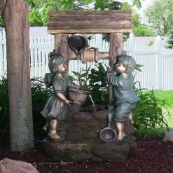 Deals 🛒 Sunnydaze Decor Lighted Sunnydaze Children At The Well Fountain With LED Light ⭐