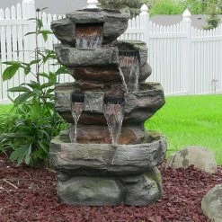Promo ✔️ Sunnydaze Decor Lighted Sunnydaze Tiered Stone Fountain With LED Light 👏