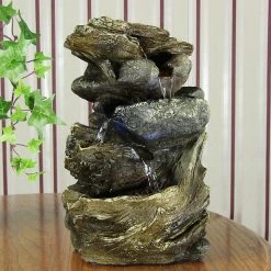 Hot Sale 😉 Sunnydaze Decor Sunnydaze Tiered Rock And Log Tabletop Fountain With LED Light ✨