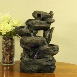 Flash Sale 🧨 Sunnydaze Decor Staggered Rock Falls Tabletop Fountain With LED Light ⌛