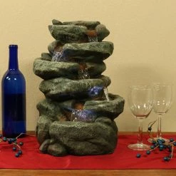Cheapest 𧨠Sunnydaze Decor 6 Tier Stone Falls Tabletop Water Fountain With LED Light π