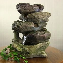 Budget ✨ Sunnydaze Decor 5 Step Rock Falls Tabletop Fountain With LED Light 🔥