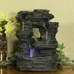 Best reviews of 😀 Sunnydaze Decor Five Stream Rock Cavern Tabletop Fountain With LED Light ✔️