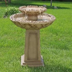 Best reviews of π€© Floor Sunnydaze Decor 2 Tier Beveled Flower Birdbath Water Fountain π