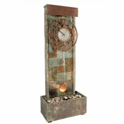 Buy βοΈ Lighted Sunnydaze Decor Slate Outdoor Water Fountain With Clock And LED Spot Light π