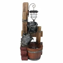 Coupon 🔥 Lighted Sunnydaze Decor Pouring Buckets With Basin Solar Light Outdoor Water Fountain 🎁