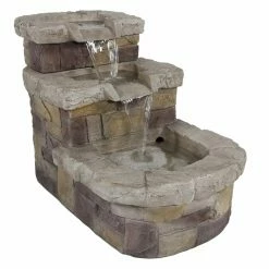 Hot Sale 🧨 Floor Sunnydaze Decor 3 Tier Brick Steps Outdoor Water Fountain 🎁