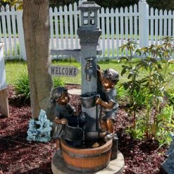 Buy π₯ Floor Sunnydaze Decor Children Playing With Faucet Outdoor Fountain With LED Lights β€οΈ