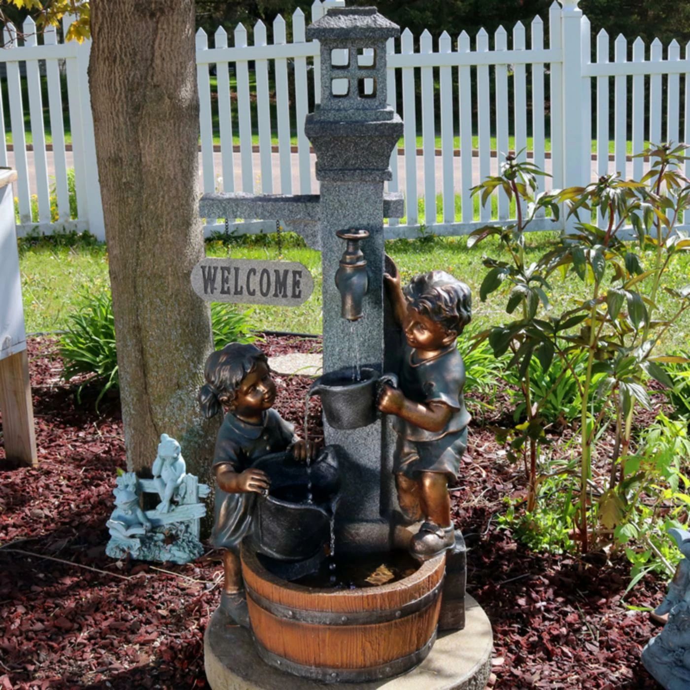 Buy π₯ Floor Sunnydaze Decor Children Playing With Faucet Outdoor Fountain With LED Lights β€οΈ